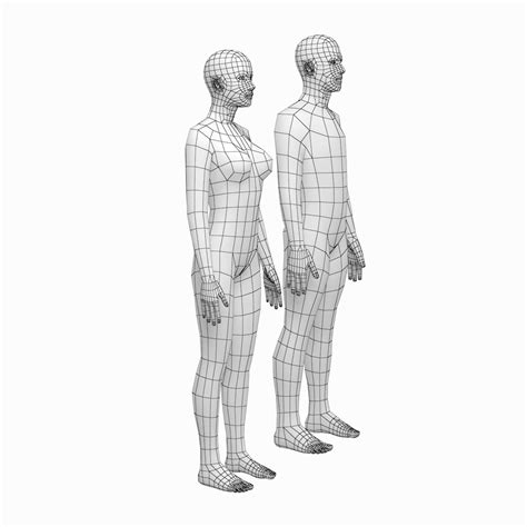 Female And Male Base Mesh Natural Proportions In Rest Pose Poses