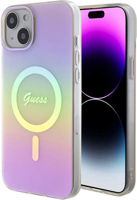 Guess IML Iridescent Script MagSafe kryt pre iPhone 15 ružový