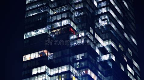 The Glass Facade of a Modern Skyscraper at Night. Modern Glass Office ...