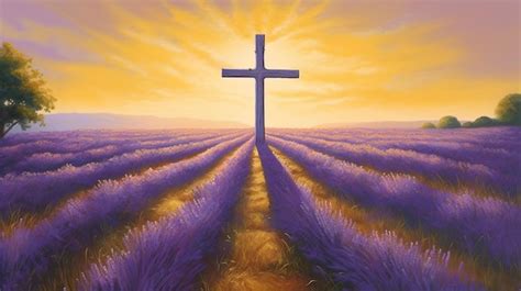 Premium Photo Christian Jesus Cross Vast Field Purple Lavender Oil