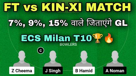 FT Vs KIN XI Dream11 Team FT Vs KIN XI ECS Milan T10 FT Vs KIN XI