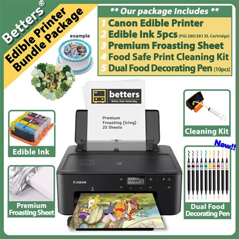 Betters® Edible Printer Set Edible Ink Cartridge And Premium Sugar Frosting 25 Sheets Food