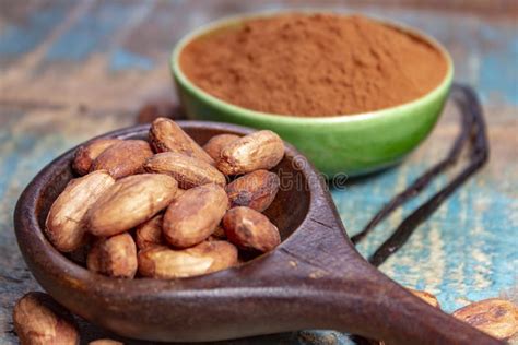 Cocoa Or Cacao Beans And Bourbon Vanilla Stick Used In Hot Chocolate