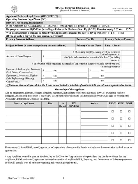 Fillable Sba Form Printable Forms Free Online