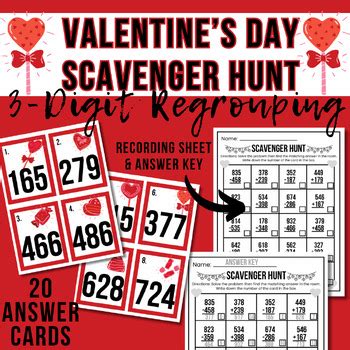 Valentine S Day Scavenger Hunt Digit Addition And Subtraction With