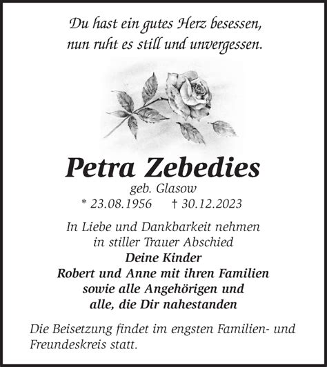 Traueranzeigen von Petra Zebedies Märkische Onlinezeitung Trauerportal