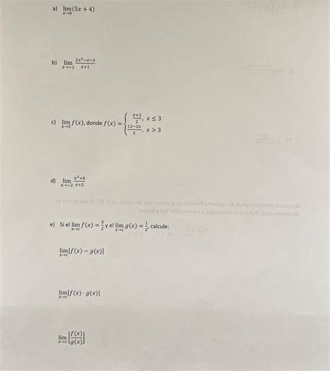 Solved A Limx→0 5x 4 B Limx→−1x 12x2−x−3 C Limx→3f X