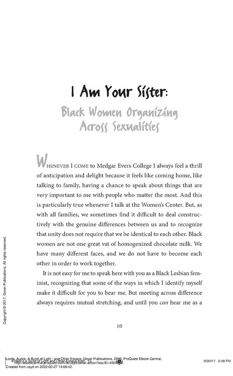 A Burst Of Light And Other Essays I Am Your Sister Black Women