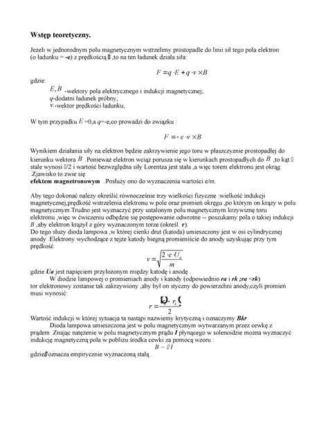 FIZ20 cwiczenia fizyka Wstęp teoretyczny Jeżeli w jednorodnym