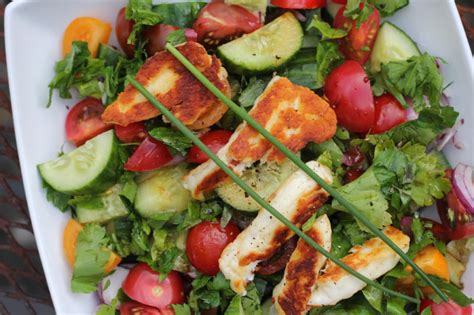 Greek Salad With Grilled Halloumi Healthy Mama Cooks