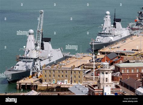 An Aerial View Of The Royal Navy Base At Portsmouth Harbour England