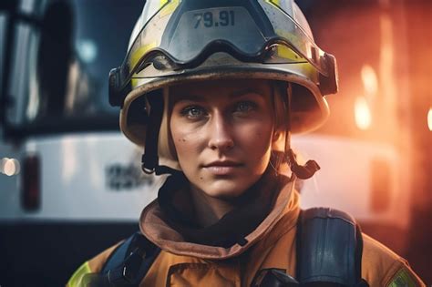 Premium Photo Firefighter Portrait On Duty Photo Of Happy Firewoman