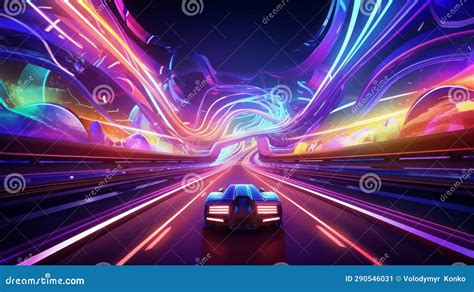 A Car Driving through a Tunnel with Vibrant Neon Lights Stock Image ...