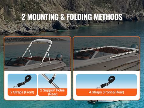 Vevor 3 Bow Bimini Top Boat Cover 900d Polyester Canopy With 1 Aluminum Alloy Frame