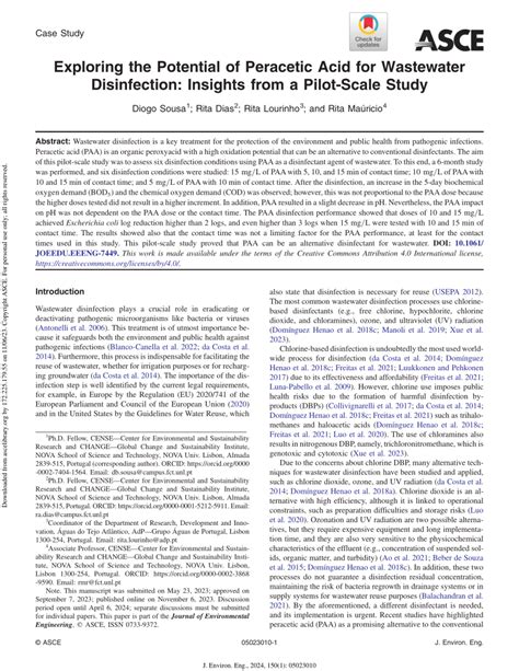 Pdf Exploring The Potential Of Peracetic Acid For Wastewater