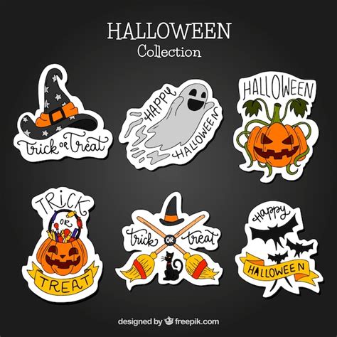 Pack De Pegatinas De Halloween Dibujadas A Mano Vector Gratis