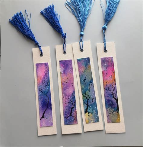 Watercolor Bookmarksset Of 4 Abstract Paintingtree And Sky Etsy