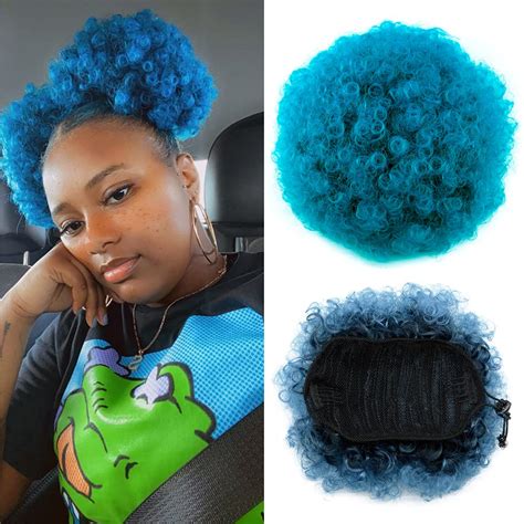 Amazon Ombre Blue Afro Puff Drawstring Ponytail Short Ponytail