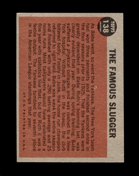 1962 Topps Set Break 138 Babe Ruth Special 4 VG VGEX GMCARDS EBay