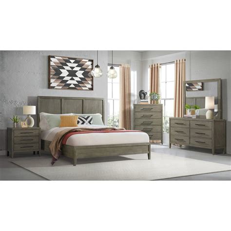 Elements International Versailles 4pc Wooden Panel Bedroom Set In Grey