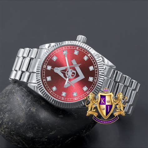 Men S White Gold Tone Red Dial Freemason Masonic G Compass Etsy