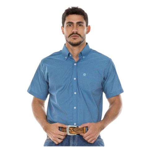 Camisa Masculina Ox Horns Manga Curta Xadrez Azul Ref Badana