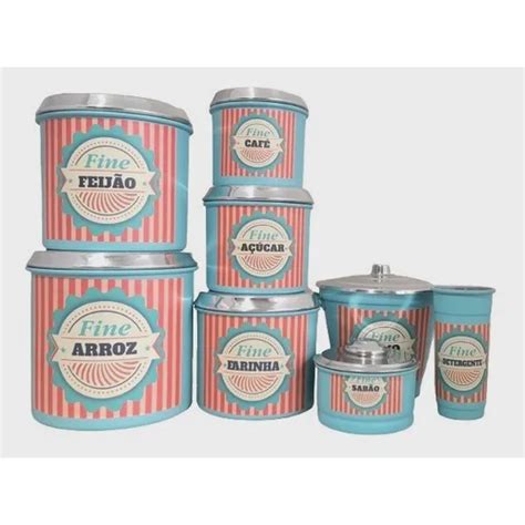 Conjunto Para Cozinha Latas De Mantimentos Alum Nio Tampa Jogo