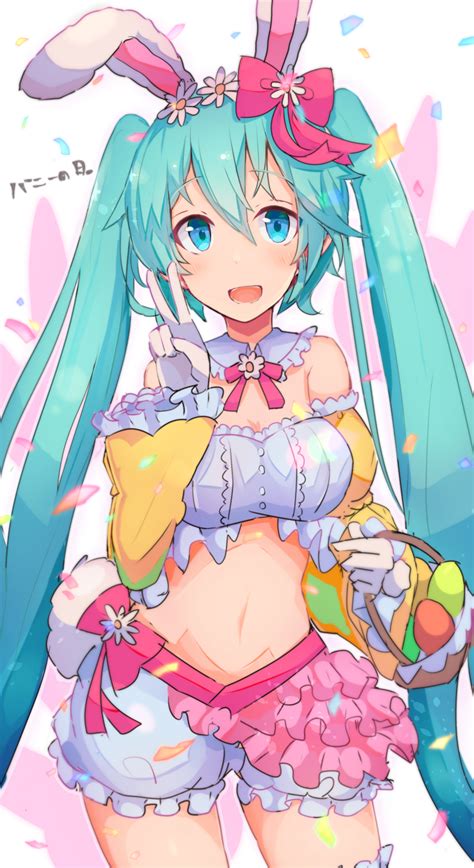 Safebooru 1girl Animal Ears Aqua Eyes Aqua Hair Basket Bloomers Bow