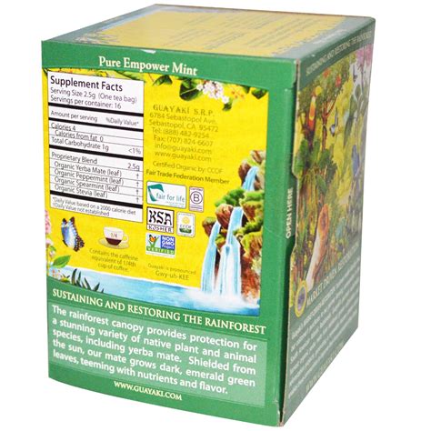 Guayaki Yerba Mate Organic Pure Empower Mint 16 Tea Bags 1 41 Oz