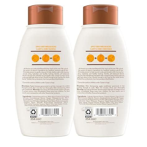 Aveeno Apple Cider Vinegar Clarifying Shampoo And Conditioner Set Shine Enhancing 12 Fl Oz