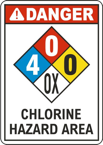 Nfpa Danger Chlorine Hazard Area 4 0 0 Ox White Sign Save 10