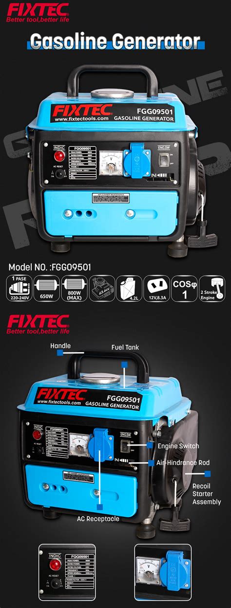 Fixtec Chinese Portable 800w Powered Gasoline Fuel Cell Power Generator