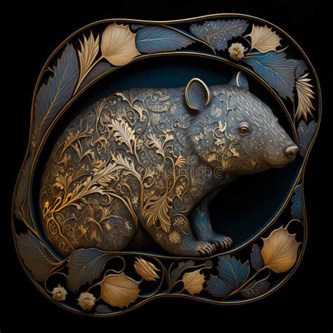 Gold Filigree Inlaid Wombat Generative Ai Stock Illustration