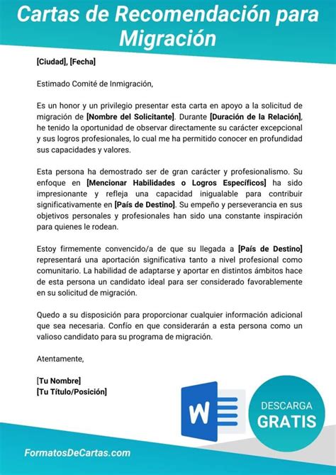 Carta de Recomendación para Inmigración 2024 Formatos de cartas