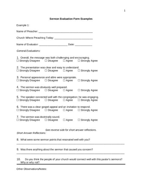 Sample Pastors Sermon Evaluation Doc Template Pdffiller