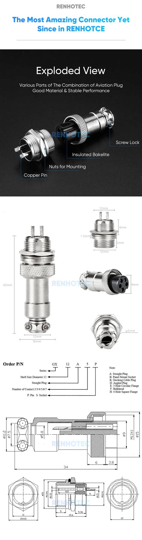 Male Female Metal Aviation Connector Gx12 Gx14 Gx16 Gx20 Gx25 Buy