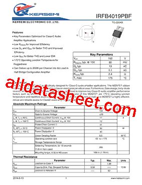 IRFB4019 Datasheet PDF Kersemi Electronic Co Ltd