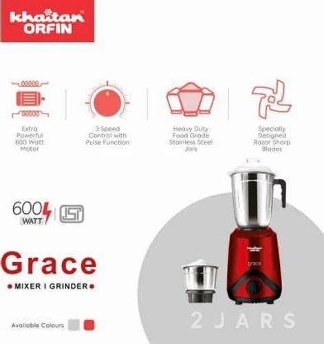 500 Watts Khaitan Orfin Grace Juicer Mixer Grinder 2 Jars Red At Rs