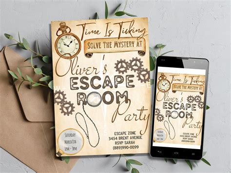 Editable Escape Room Birthday Party Invitation Template Custom Mystery Party Invitation