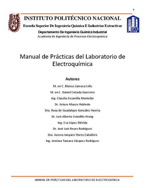 Manual de Prácticas del Laboratorio de Electroquimica INSTITUTO