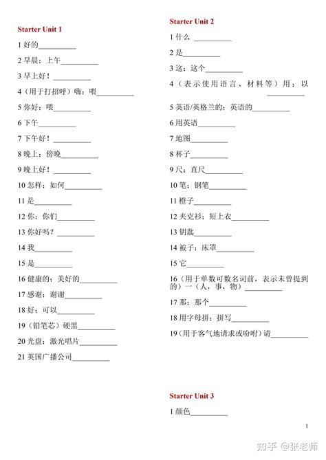 【初中英语】人教版初一七年级上册英语单词默写表 知乎