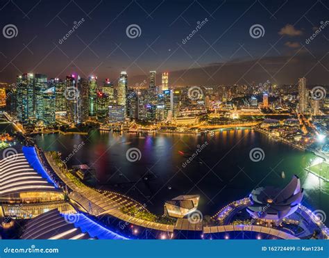 Panorama View Of Singapore Financial District Skyline At Night