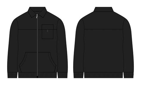 Long Sleeve Jacket With Pocket And Zipper Technical Fashion Flat Sketch Vector Illustration