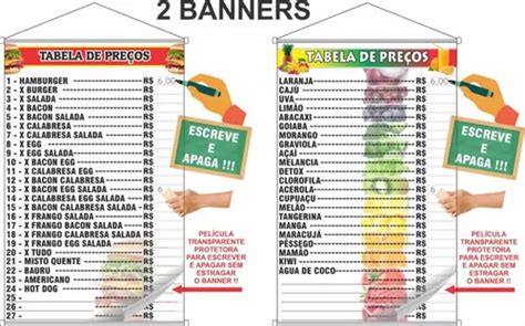 Kit Banners Lanches E Sucos Tabela Pre Os Escreve E Apaga