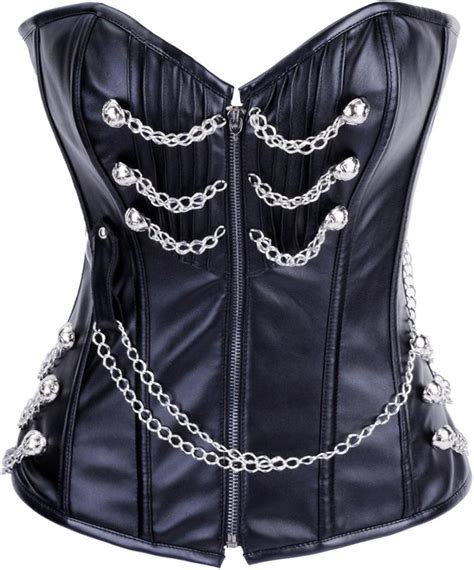 Steampunk Corsage Top Vollbrust Korsett Mit Metall Ketten Kunstleder S