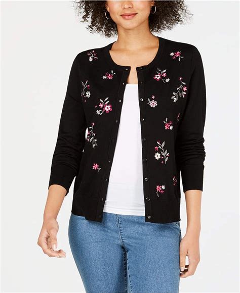 Charter Club Long Sleeve Floral Embroidered Cardigan Created For Macy