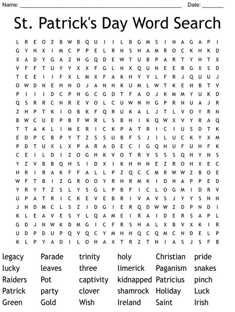 Saint Patrick Word Search Word Search Printable