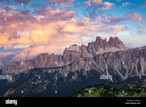 Colorful Evening Clouds Over Croda Da Lago Lastoni Di Formin Mountain