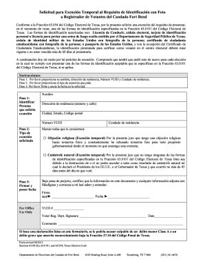 Fillable Online Solicitud Para Exencin Temporal Al Requisito De