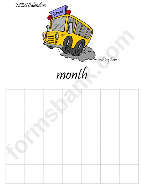 School Monthly Calendar Template printable pdf download